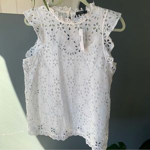 J Crew white Mockneck top in embroidered eyelet, new without tags nwot, small